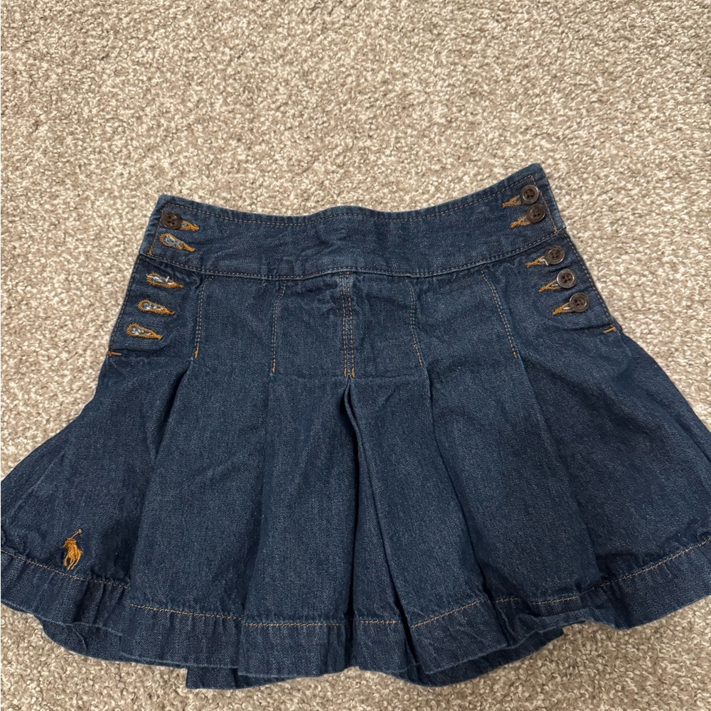 Polo by Ralph Lauren Dark Blue Denim Pleated Kids Skirt